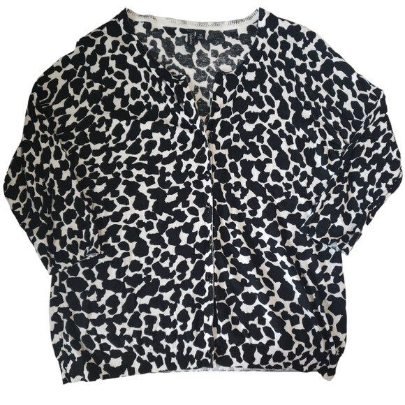 Relativity Black and White Animal Print Button Front Light Cotton Cardigan 1X - Picture 1 of 10